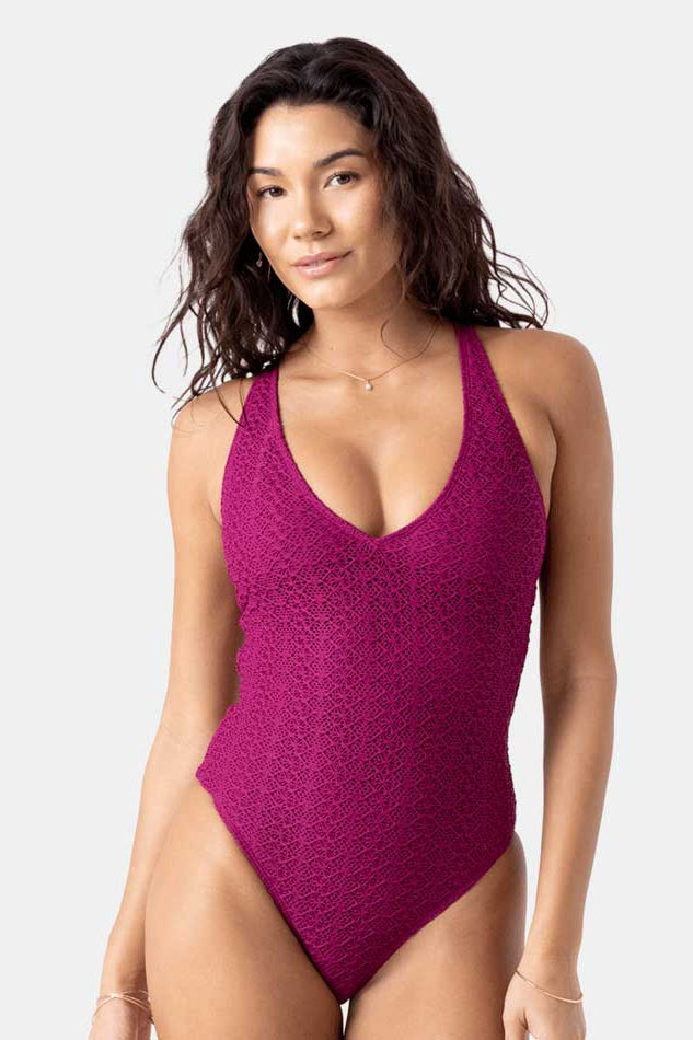 Roxy: One Piece Solid Crochet Plunge Mio