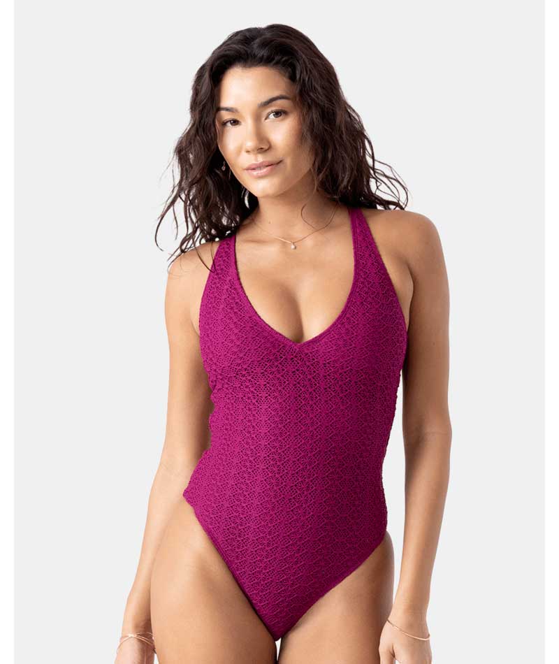 Roxy: One Piece Solid Crochet Plunge Mio