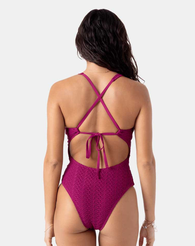 Roxy: One Piece Solid Crochet Plunge Mio