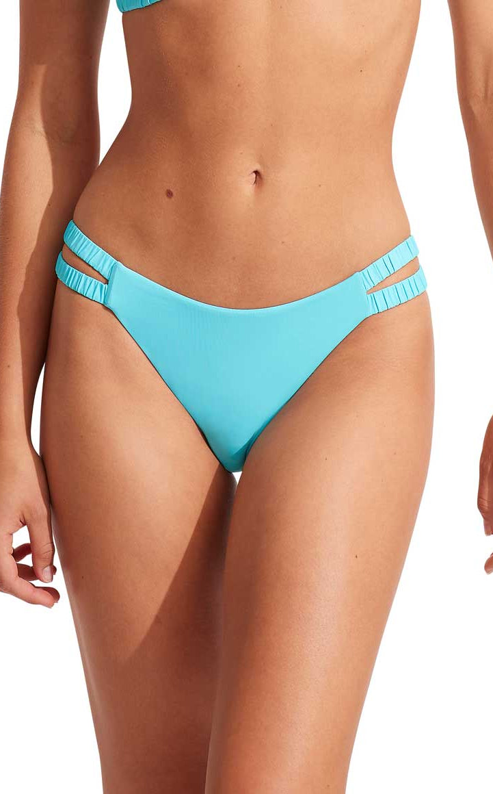 Seafolly: Solid Gathered Tab Skimpy Bottom - AQUA