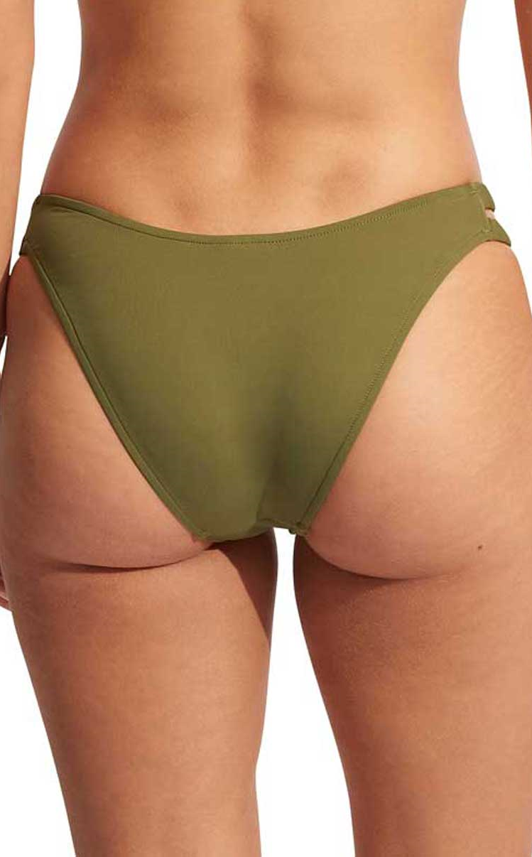 Seafolly: Solid Gathered Tab Skimpy Bottom - AVOCADO
