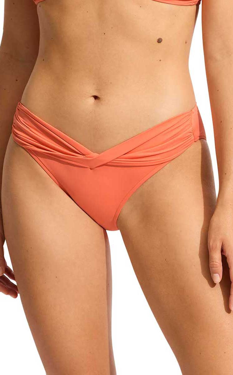 Seafolly: Solid Twist Band Hipster Pant - MELON