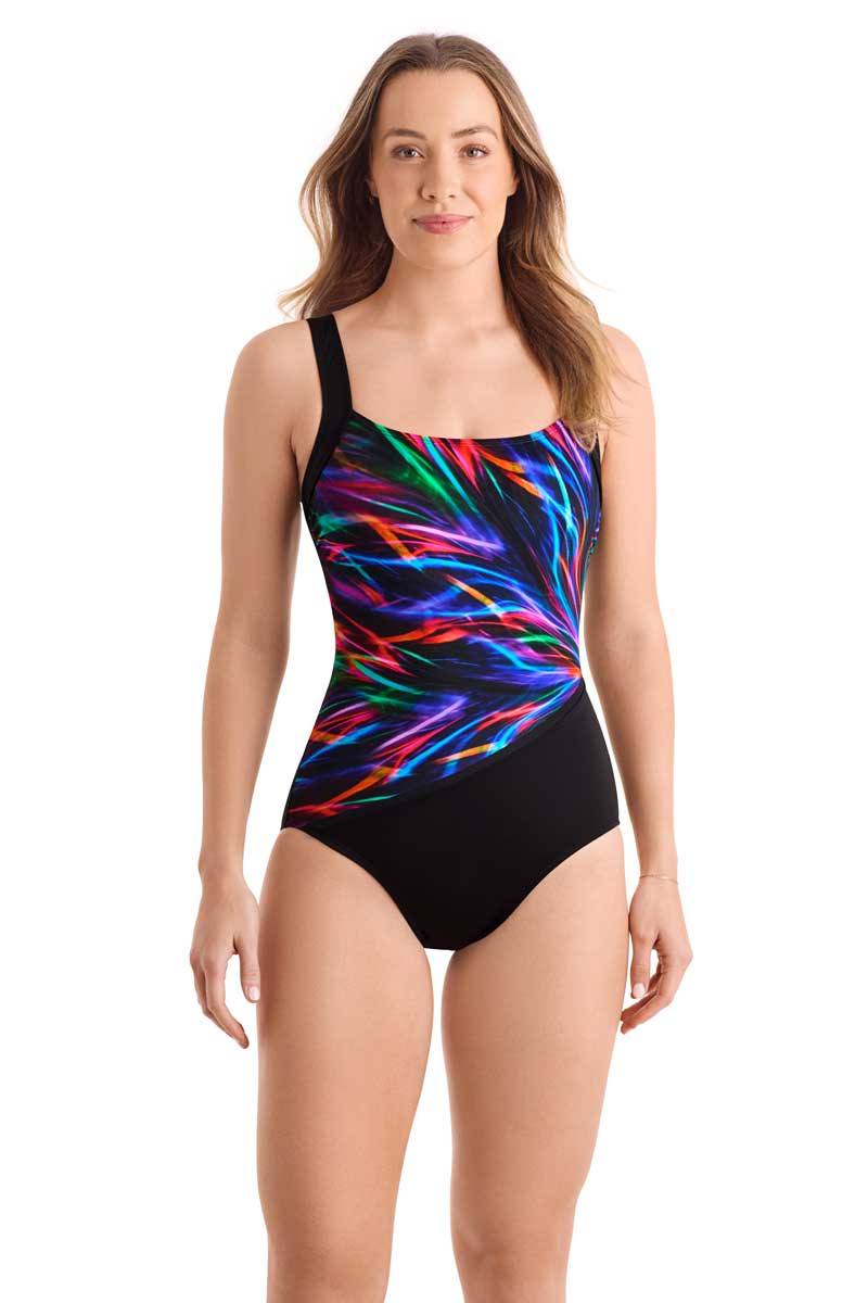 ShapeSolver: One Piece Electrifying Squareneck Illusion Tank Swimsuit