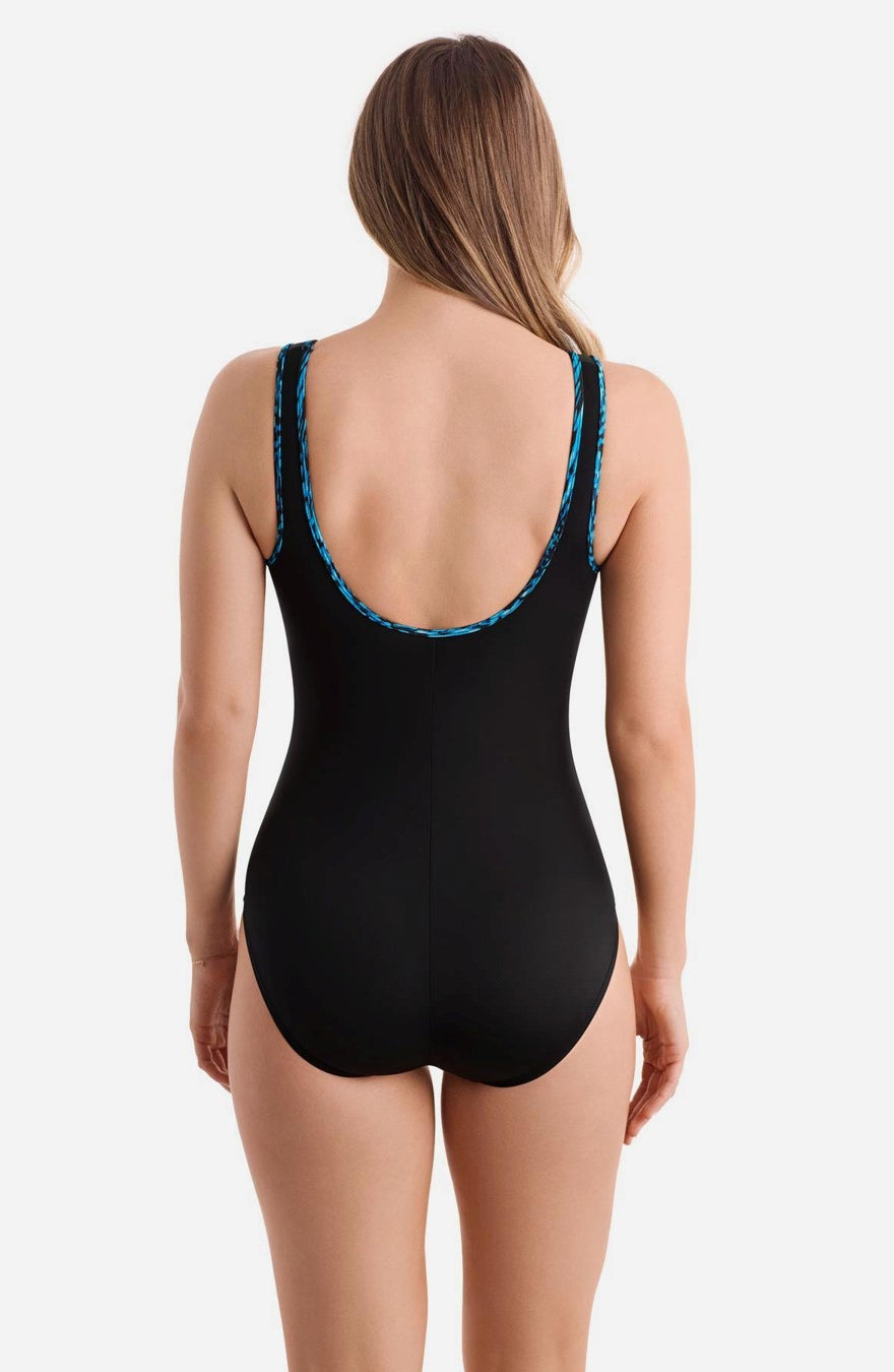 ShapeSolver Sport: One Piece Wildwaves Shirred Zipper Tank Swimsuit