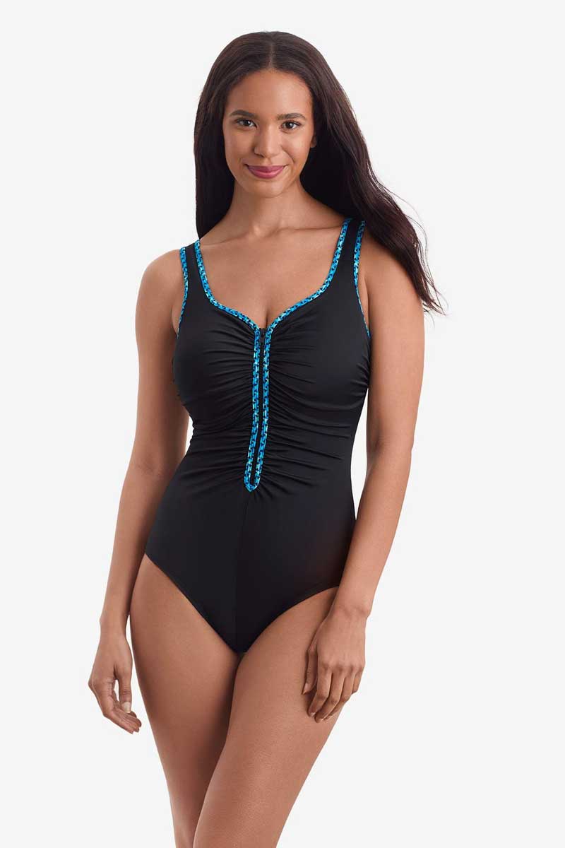 ShapeSolver Sport: One Piece Laser Stars Shirred Zipper Tank