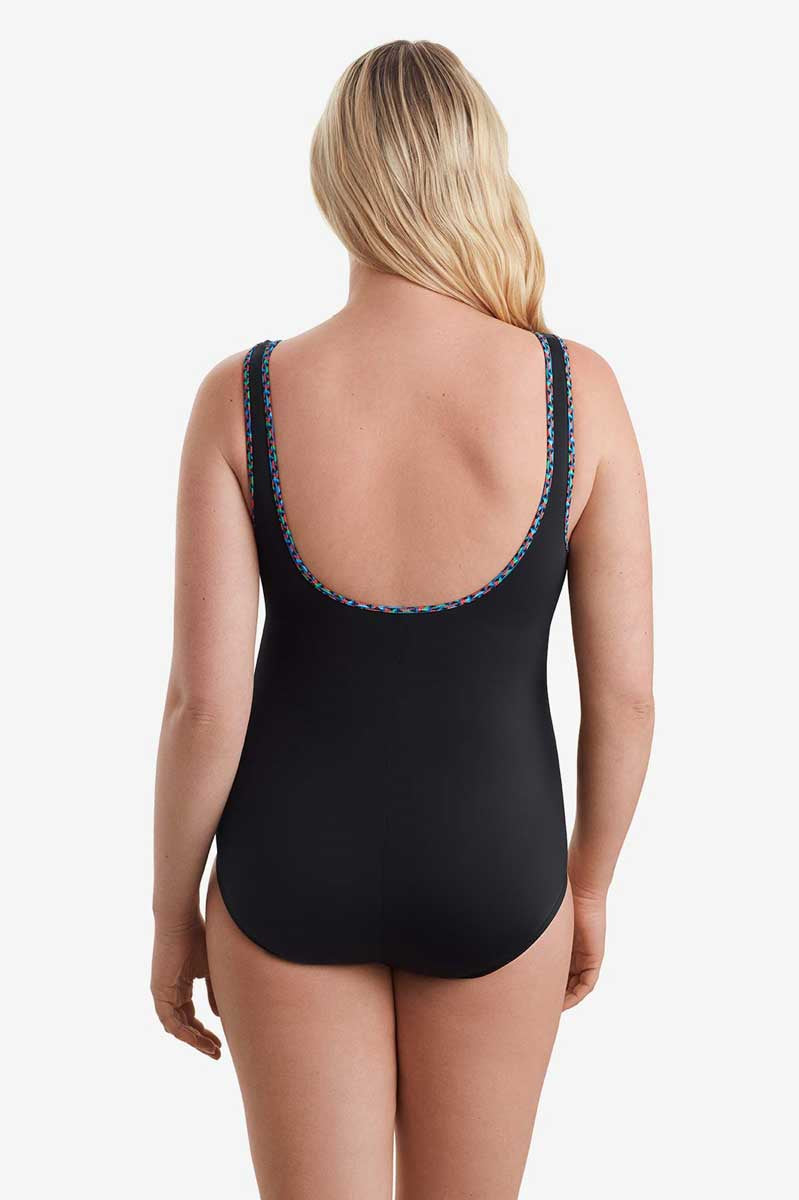 Shapesolver Sport: One Piece Lazer Stars Shirred Zipper Tank