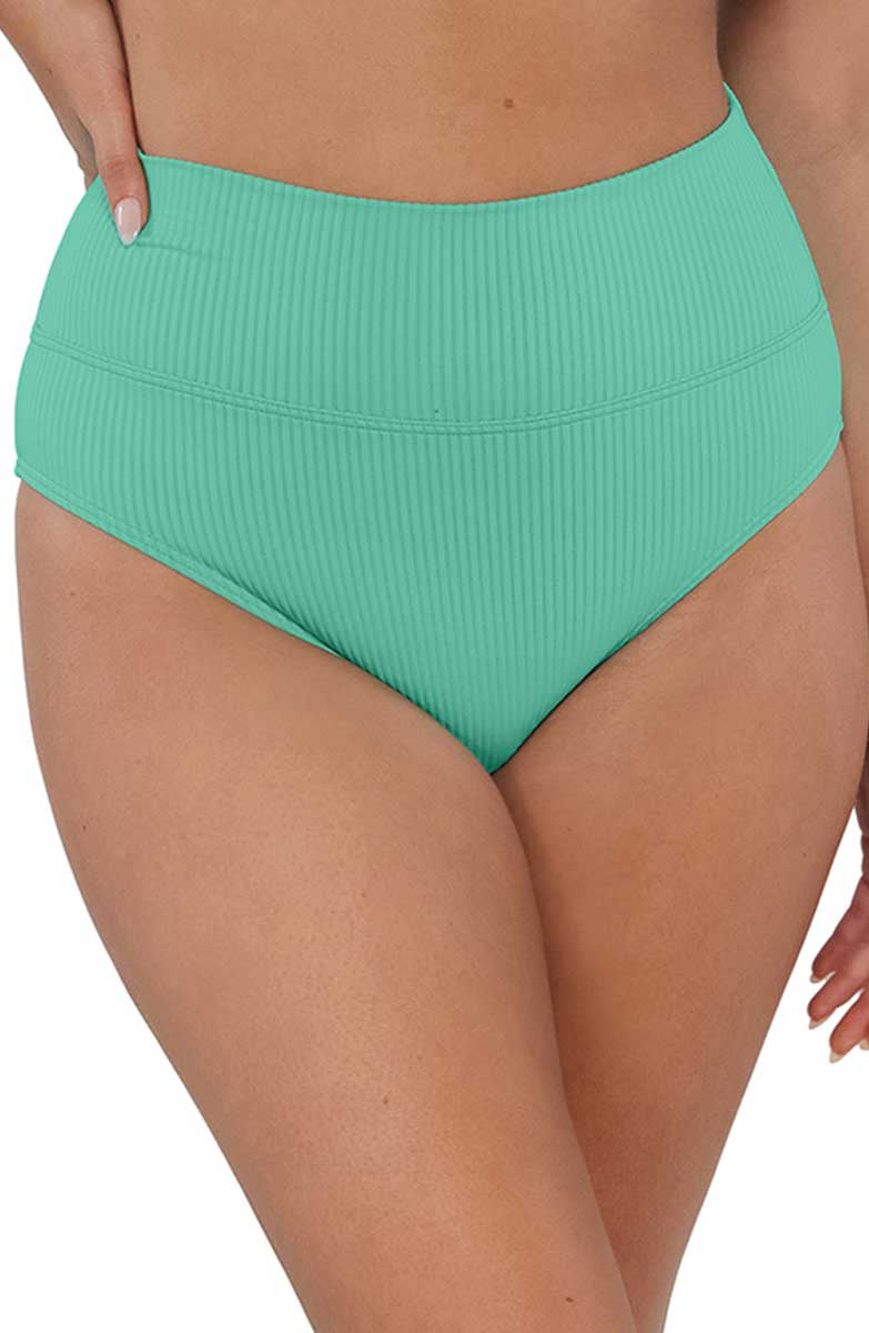 Sunsets: Aqua Mist Sandbar Ribbed Hannah High Waist Bottom