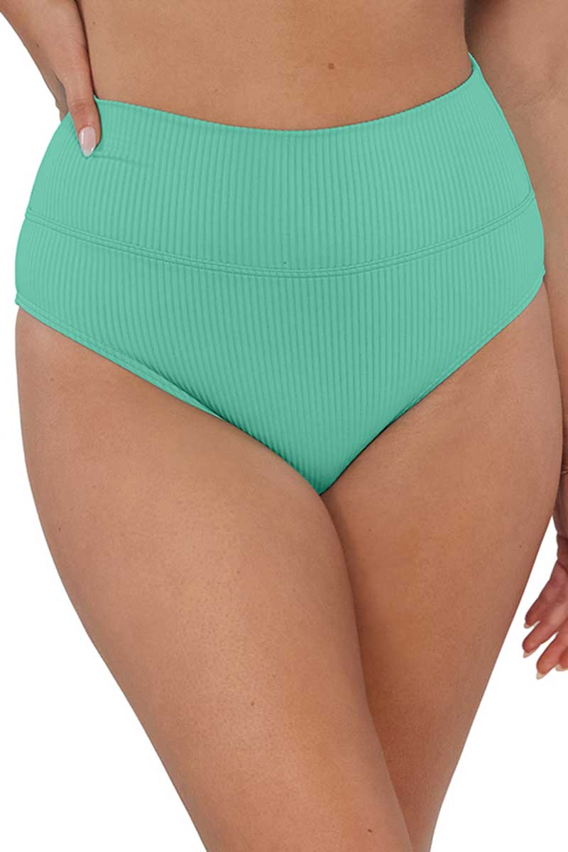 Sunsets: Aqua Mist Sandbar Ribbed Hannah High Waist Bottom