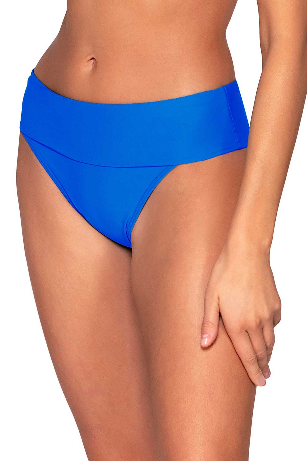 Sunsets: Electric Blue Hannah Foldover High Waist Bikini Bottom