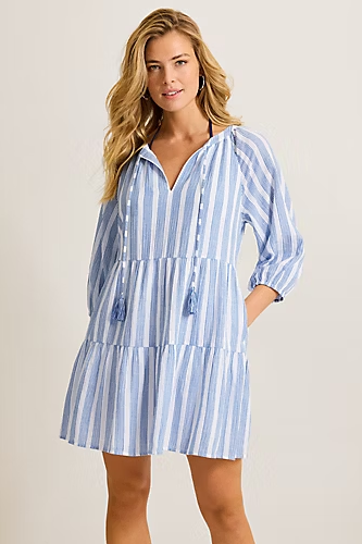 Tommy Bahama: Bali Breeze Stripe Tiered Dress