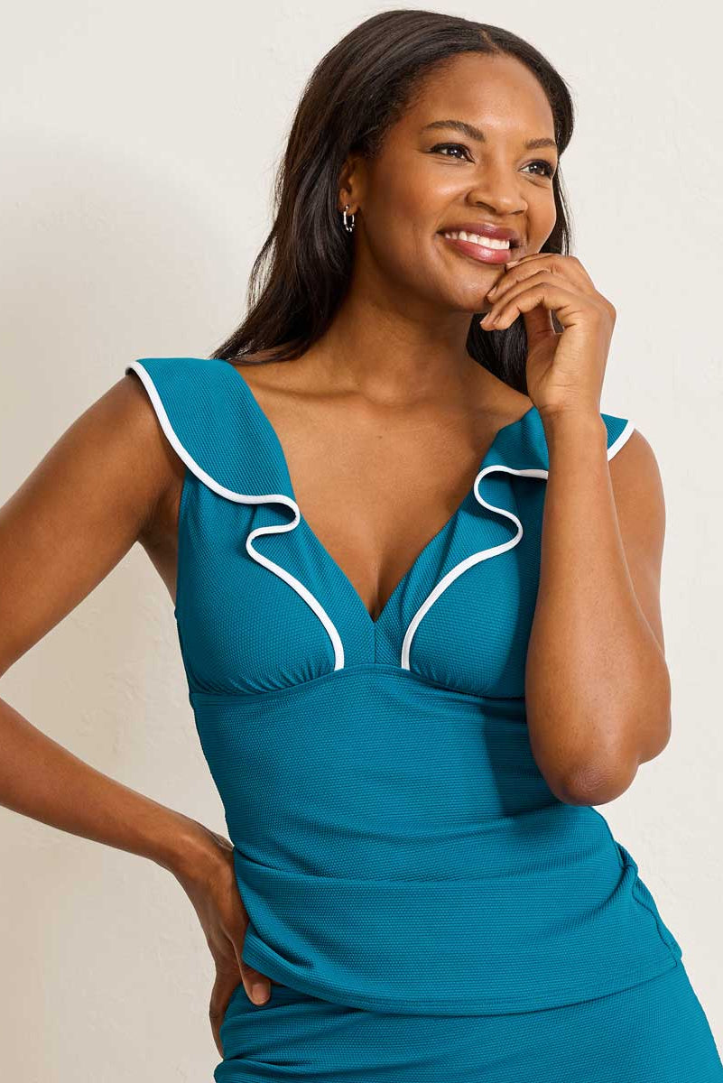 Tommy Bahama: Island Cays Cabana Ruffle Tankini Top - TPZ TEAL