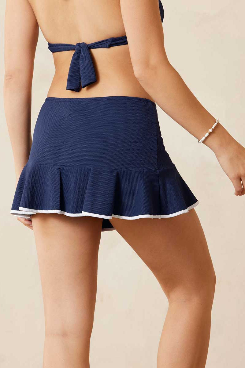 Tommy Bahama: Island Cays Flounce Skirted Bikini Bottom - MARE NAVY