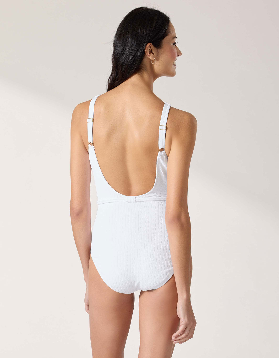 Tommy Bahama: One Piece Cable Beach Solid High Neck Swimsuit - WHITE