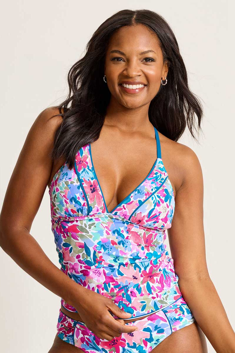 Tommy Bahama: Watercolor Floral Reversible Halter Tankini Top