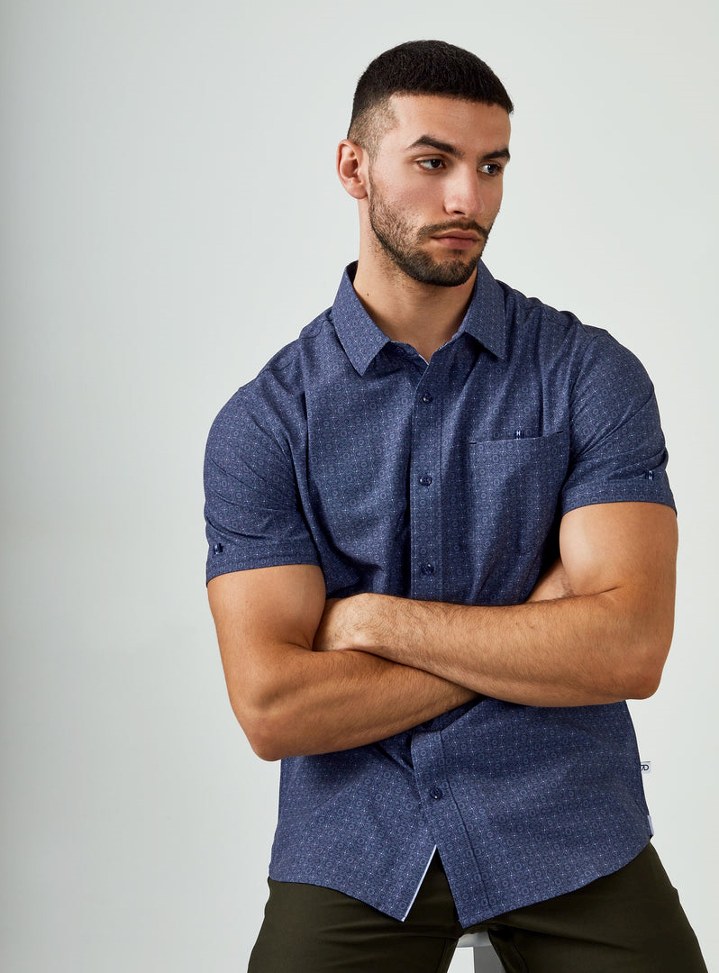7 Diamonds: Casablanca Short Sleeve Shirt - NAVY
