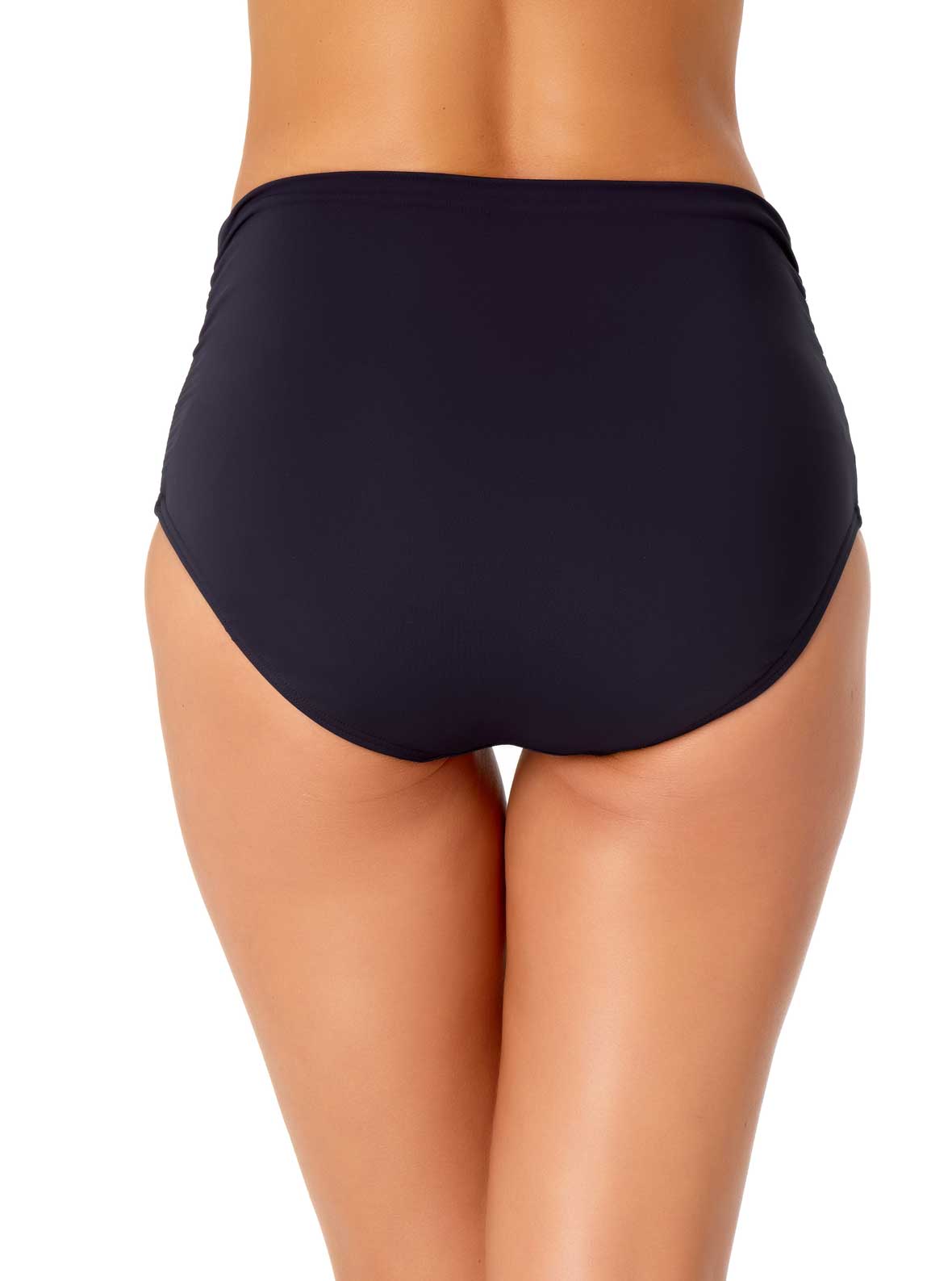 Anne Cole: Solid Convertible High-Low Shirred Bikini Bottom - NAVY