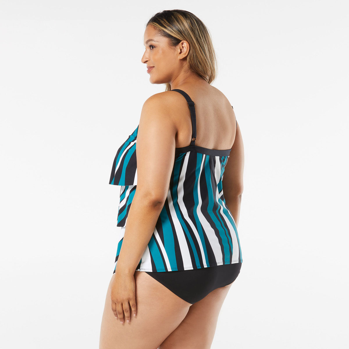 Beach House: Plus Wave Pool Stripe Jane Ruffle Tiered Tankini Top