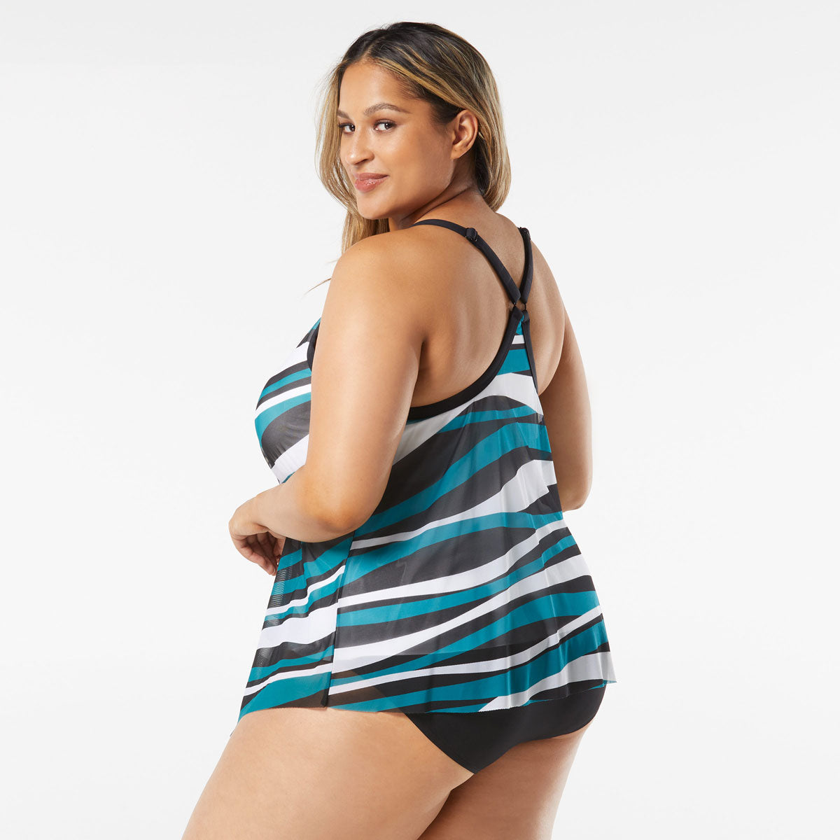 Beach House: Plus Wave Pool Stripe Kerry Mesh Layer Tankini Top