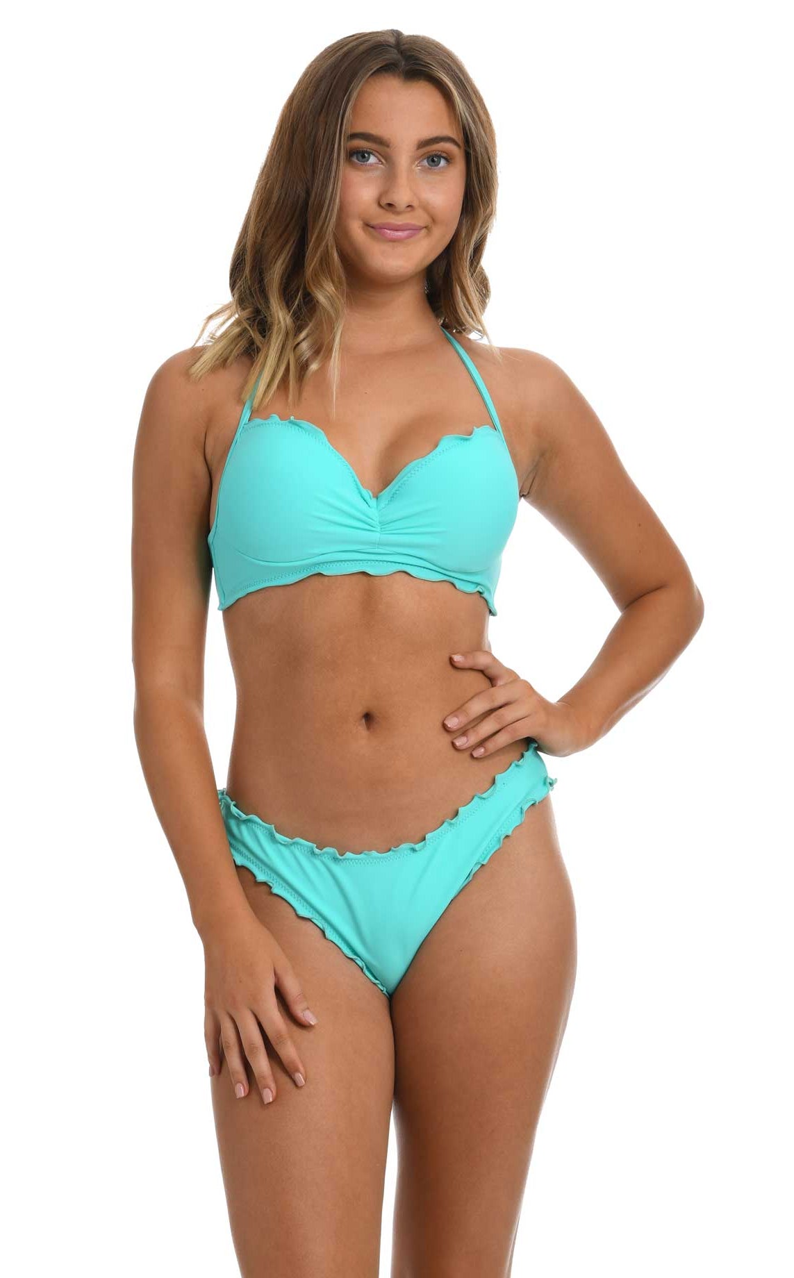 Hobie: Solids Push Up Ruffled Underwire Bra - FRSHMINT