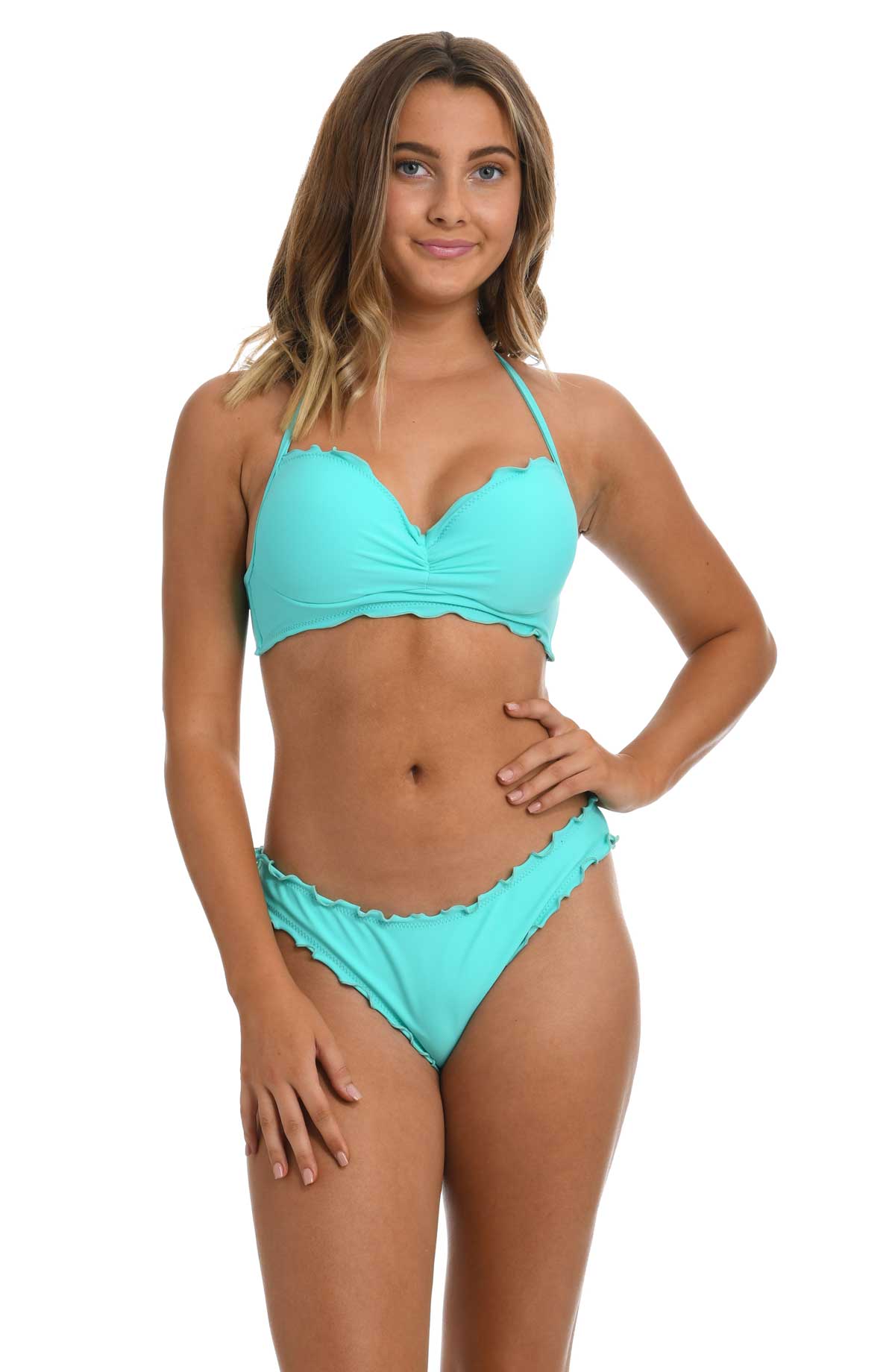 Hobie: Solids Push Up Ruffled Underwire Bra - FRSHMINT