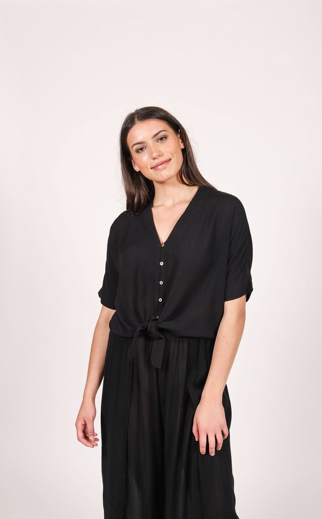 Koy Resort: Miami Tie Front Top - BLACK