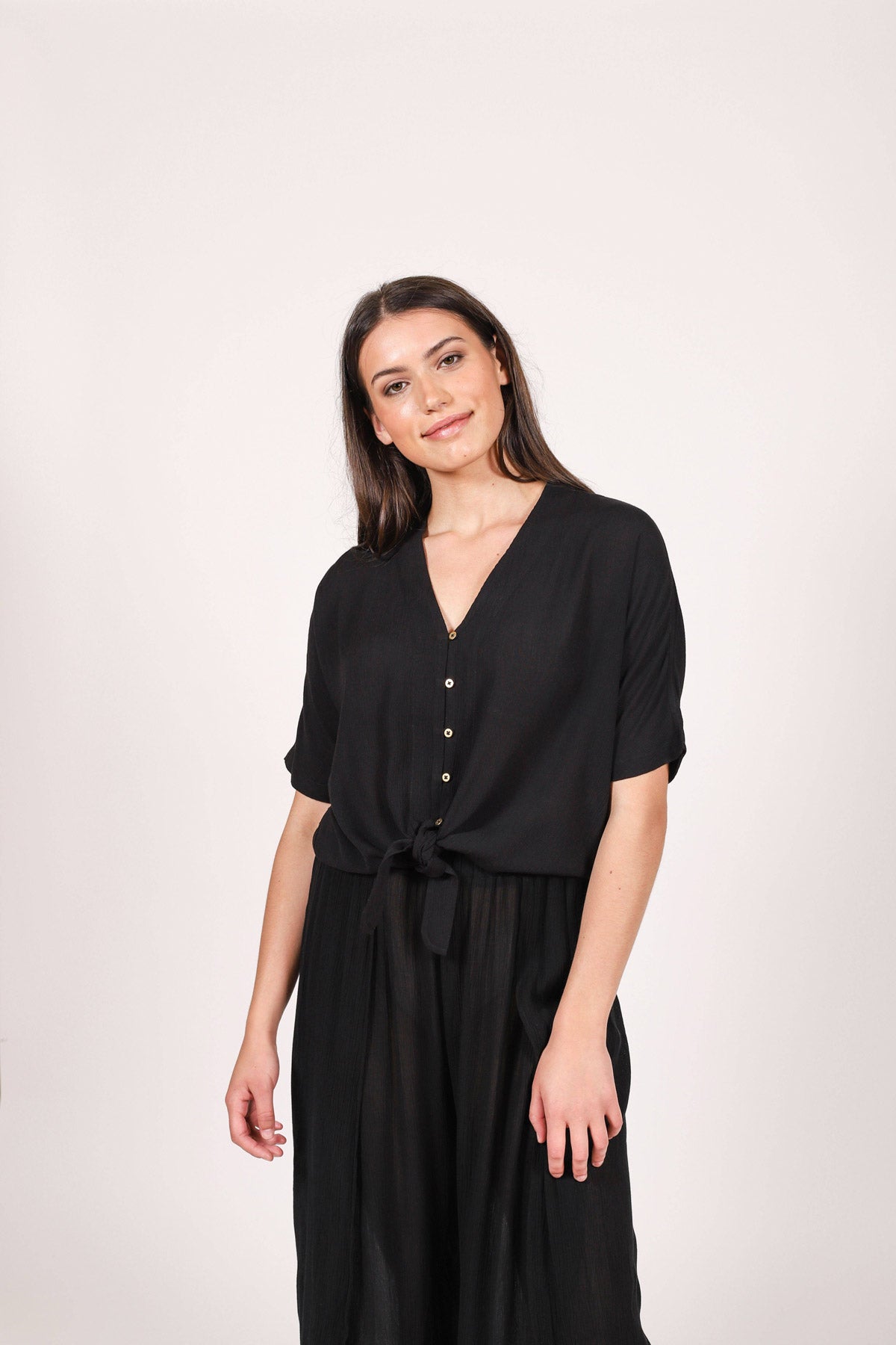 Koy Resort: Miami Tie Front Top - BLACK