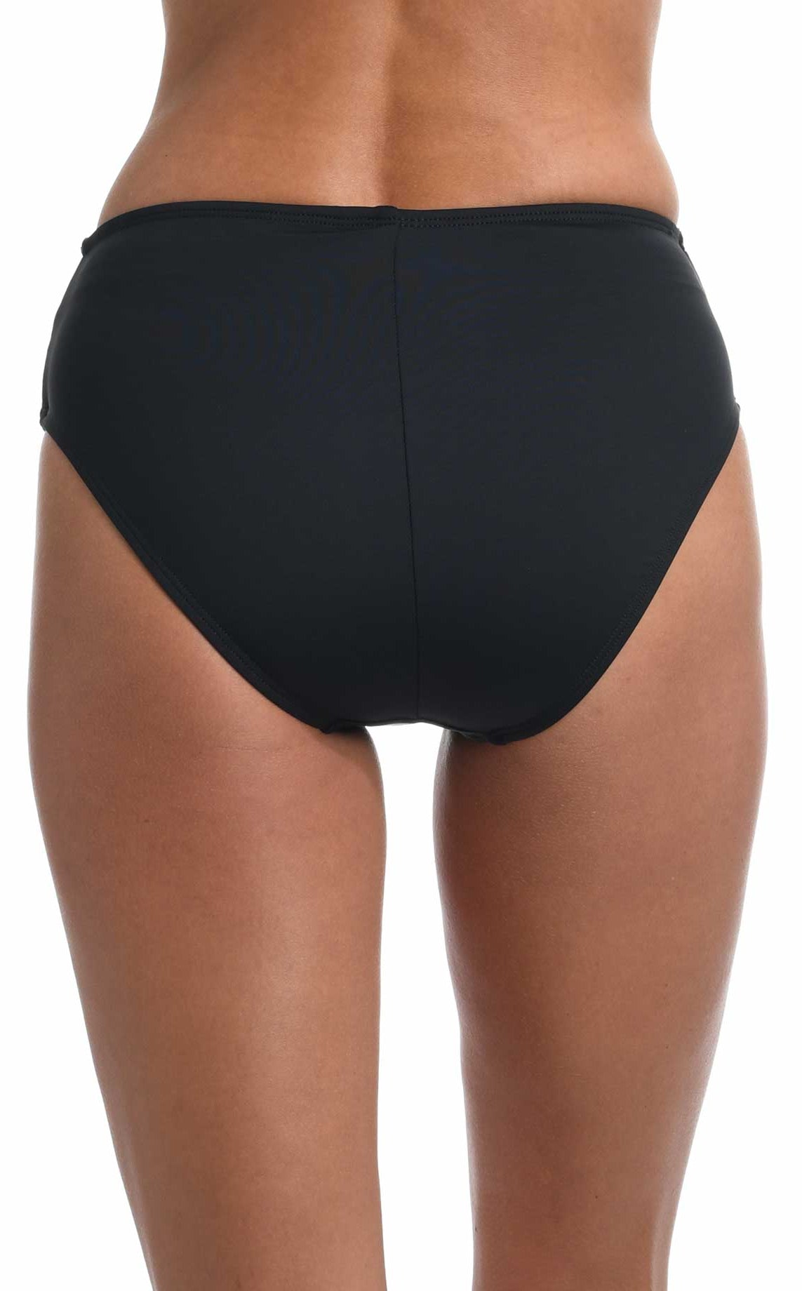 La Blanca: Island Goddess Solid Mid Waist Sash Bikini Bottom - BLACK