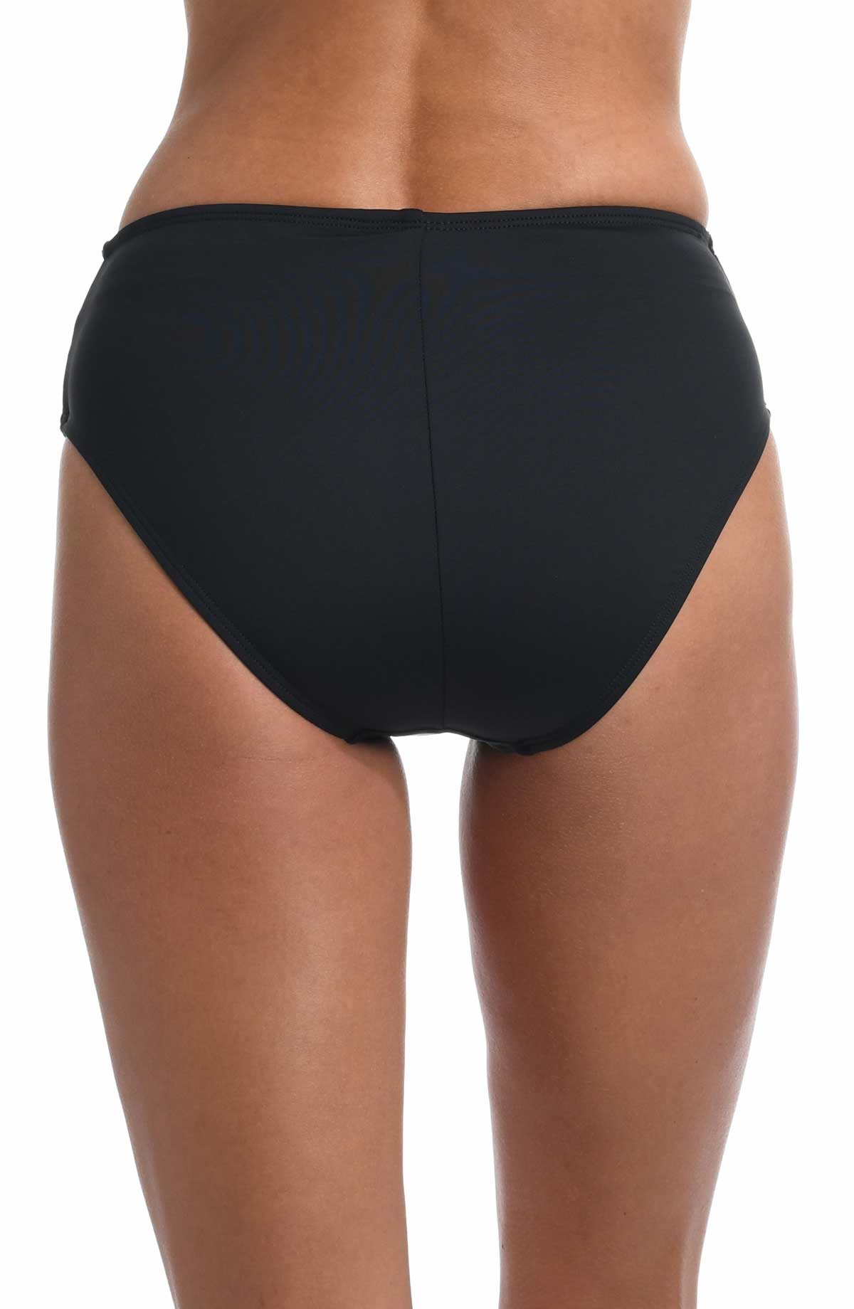 La Blanca: Island Goddess Solid Mid Waist Sash Bikini Bottom - BLACK