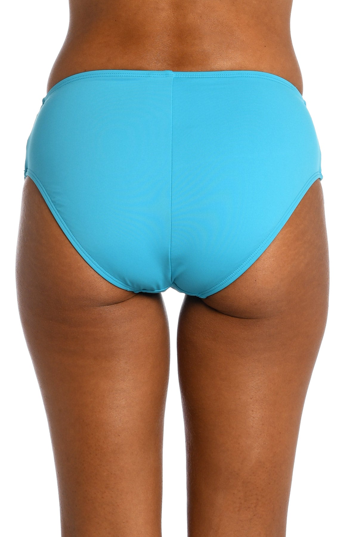 La Blanca: Island Goddess Solid Mid Waist Sash Bikini Bottom - AZUL