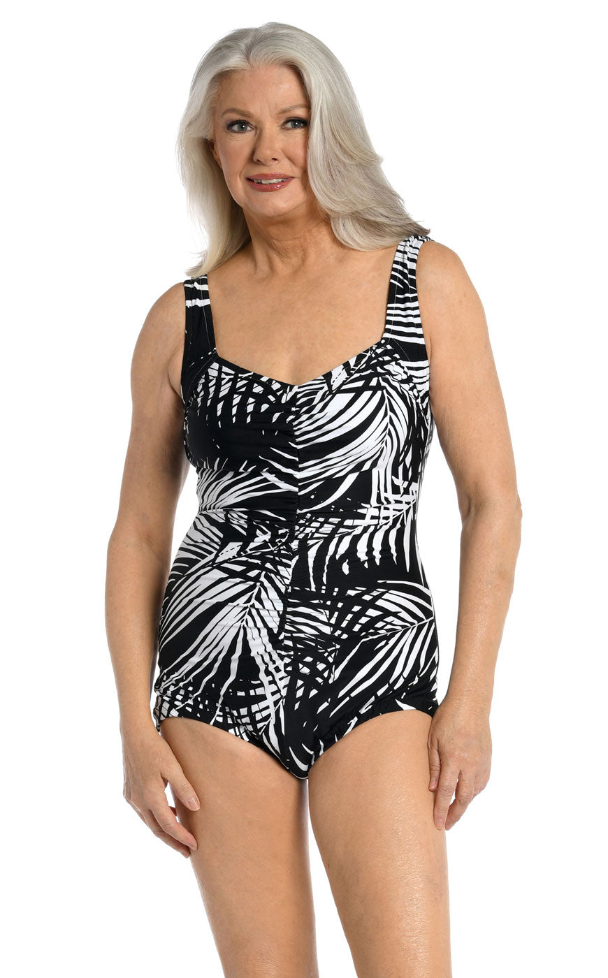 Maxine: One Piece Shadow Palms Girl Leg Swimsuit
