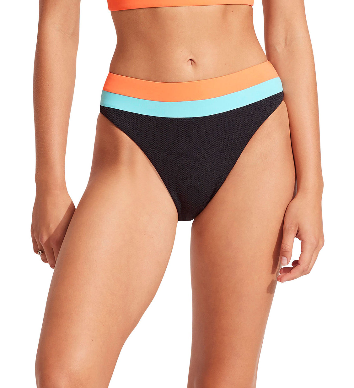 Seafolly: Slice Of Splice High Rise Bikini Bottom - BLACK