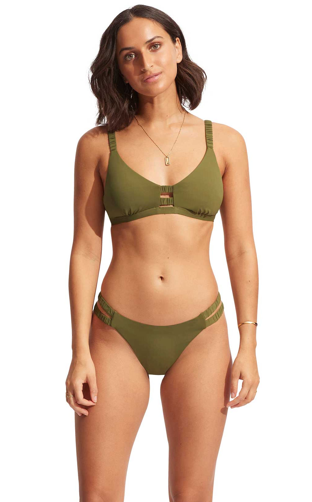 Seafolly: Solid Gathered Strap Bralette Top