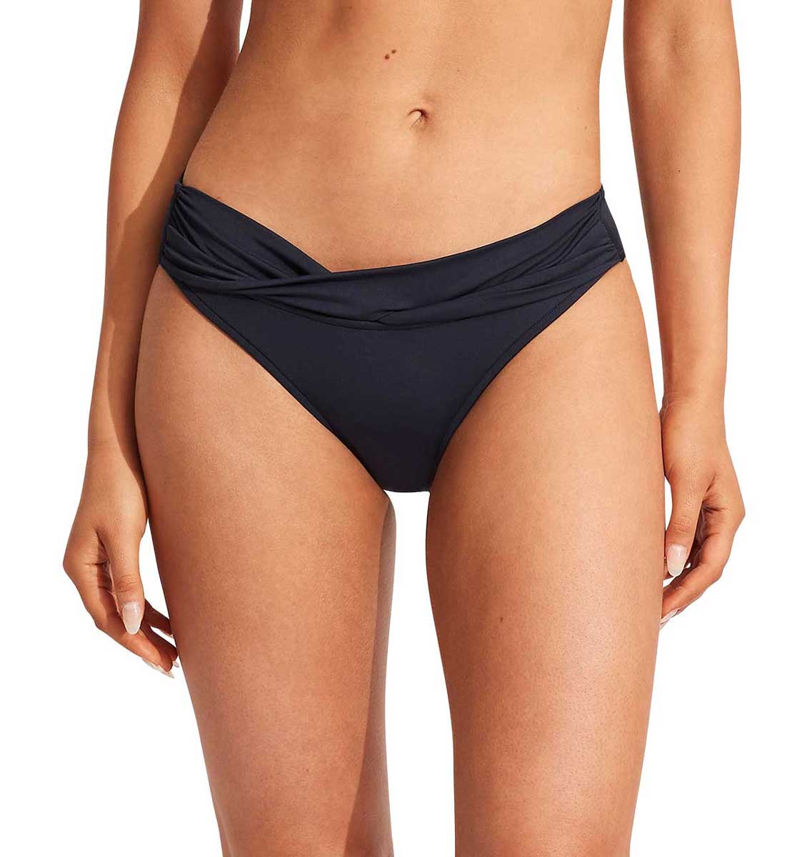 Seafolly: Solid Twist Band Hipster Pant - BLACK