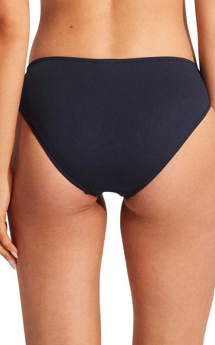 Seafolly: Solid Twist Band Hipster Pant - BLACK