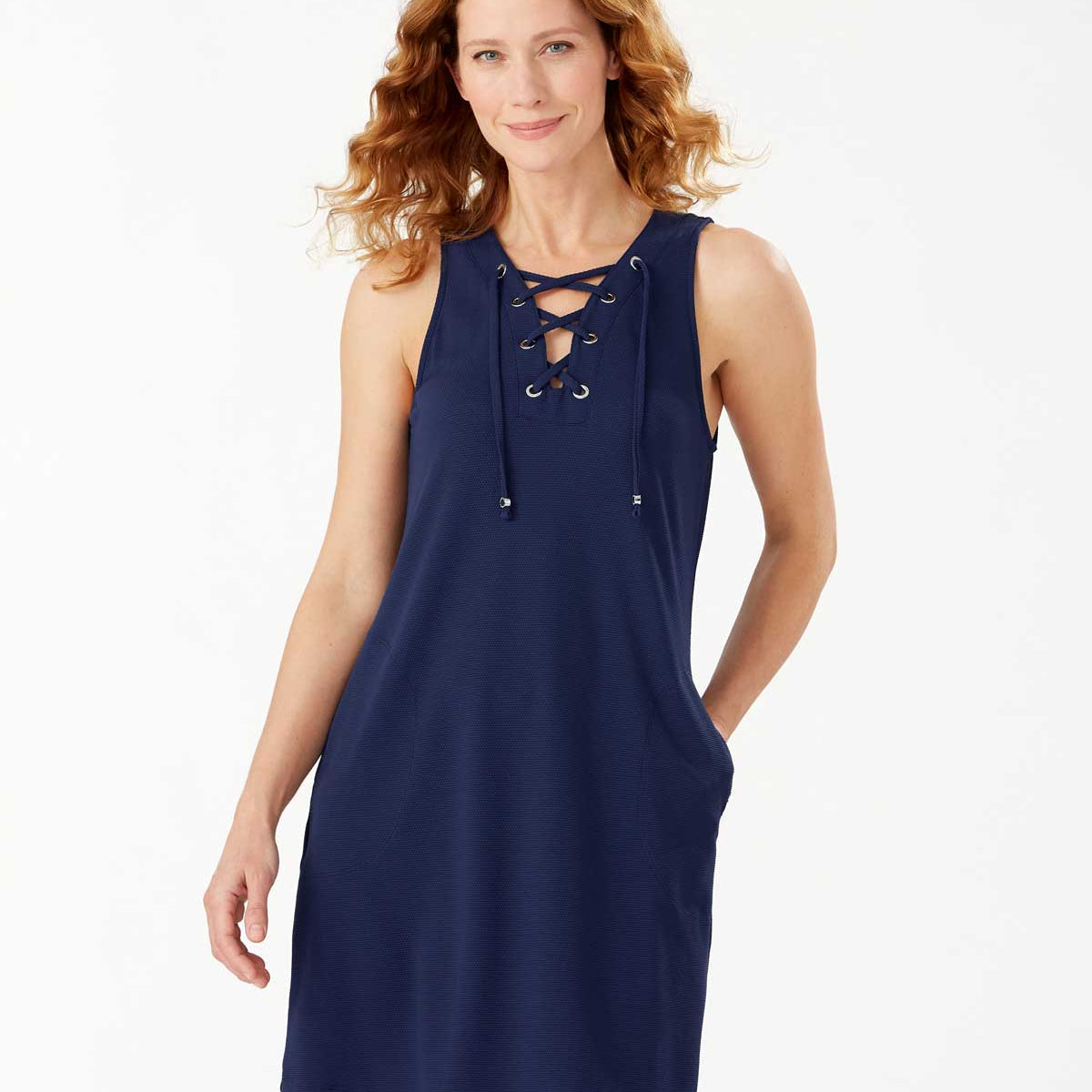 Tommy Bahama: Pique Colada Lace-Up Dress - MARE NAVY