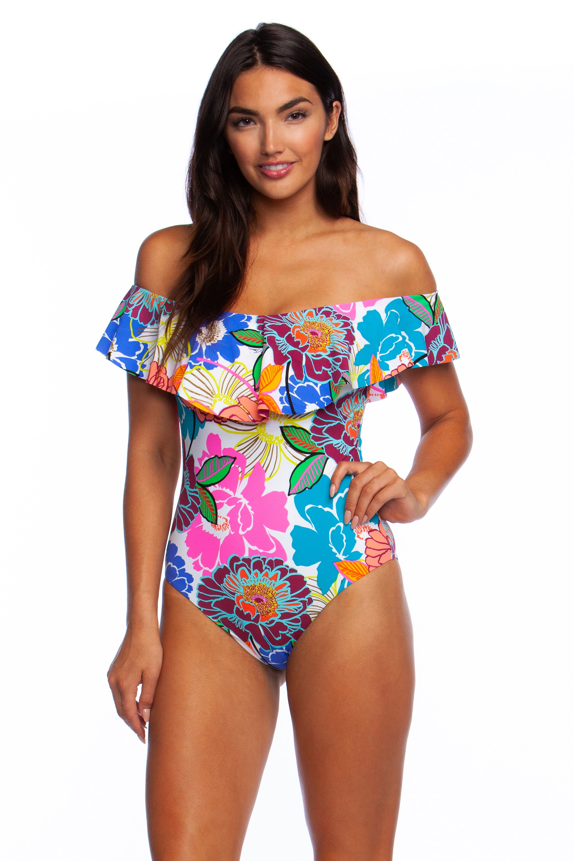 Trina Turk: One Piece Radiant Blooms Off The Shoulder Bandeau
