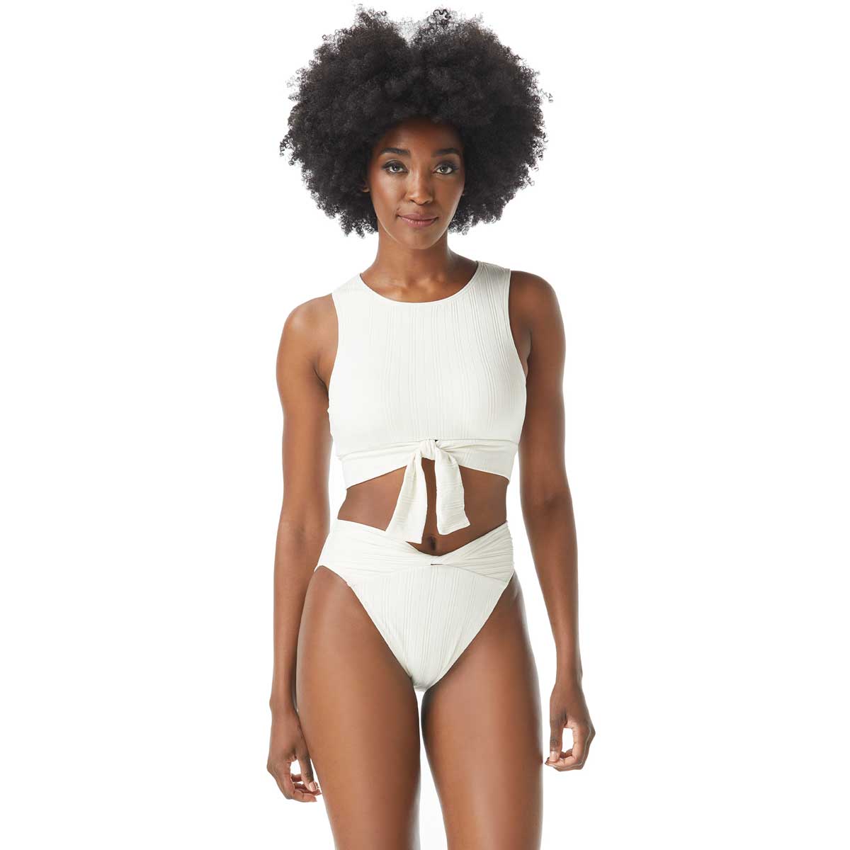VINCE CAMUTO: RIPPLE EFFECT TIE FRONT CROPPED BIKINI TOP - IVORY