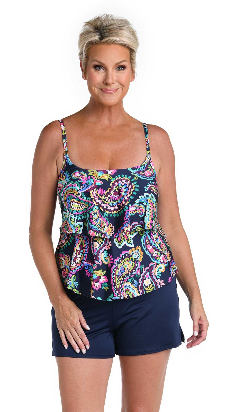 24th & Ocean: Painted Paisley Two Tiered Tankini Top