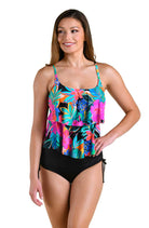 24th & Ocean Palm Prisma Double Tier Tankini Top in Black