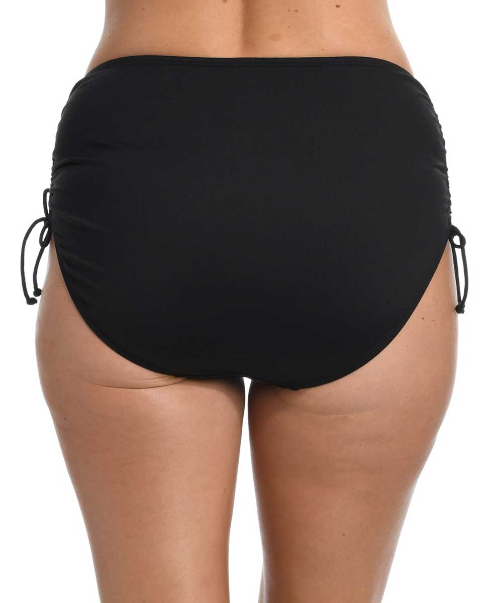 24th & Ocean: Plus Size Solids Mid Waist Adjustable Hipster Bottom - BLACK