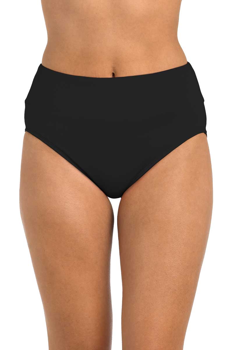 24th & Ocean: Solid High Waist Spliced Bikini Bottom - BLACK