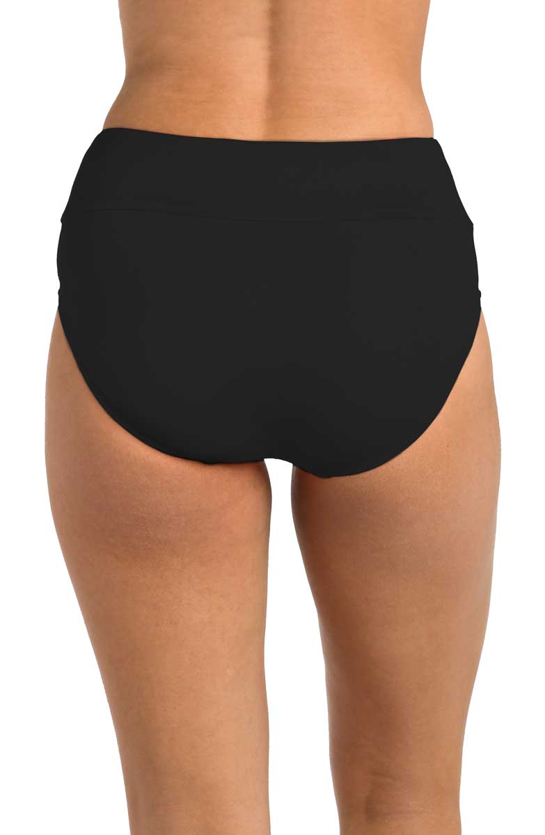 24th & Ocean: Solid High Waist Spliced Bikini Bottom - BLACK