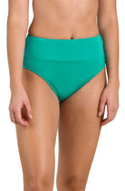 24th & Ocean Solid High Waist Spliced Bikini Bottom in Emerald