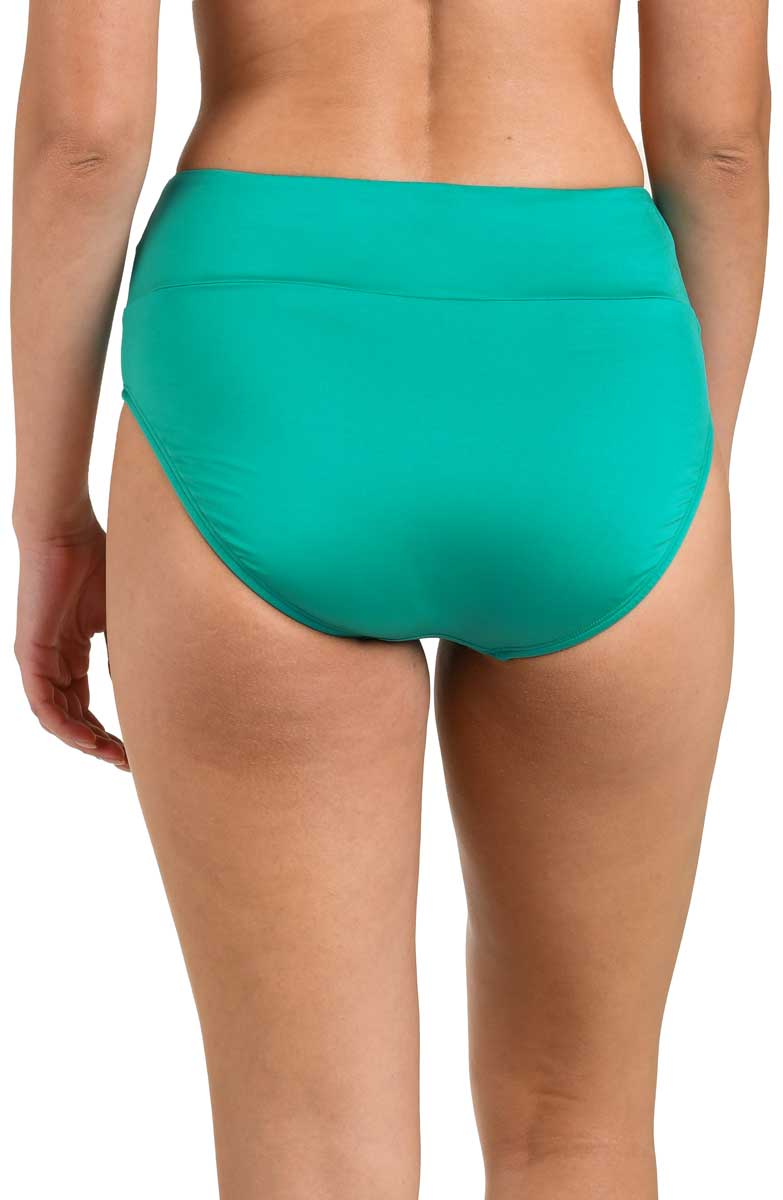 24th & Ocean: Solid High Waist Spliced Bikini Bottom - EMERALD