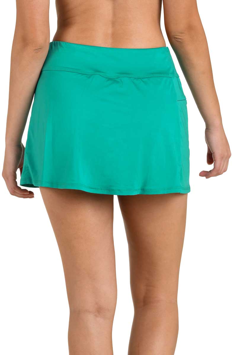 24th & Ocean: Solid High Waist Swim Skort - EMERALD