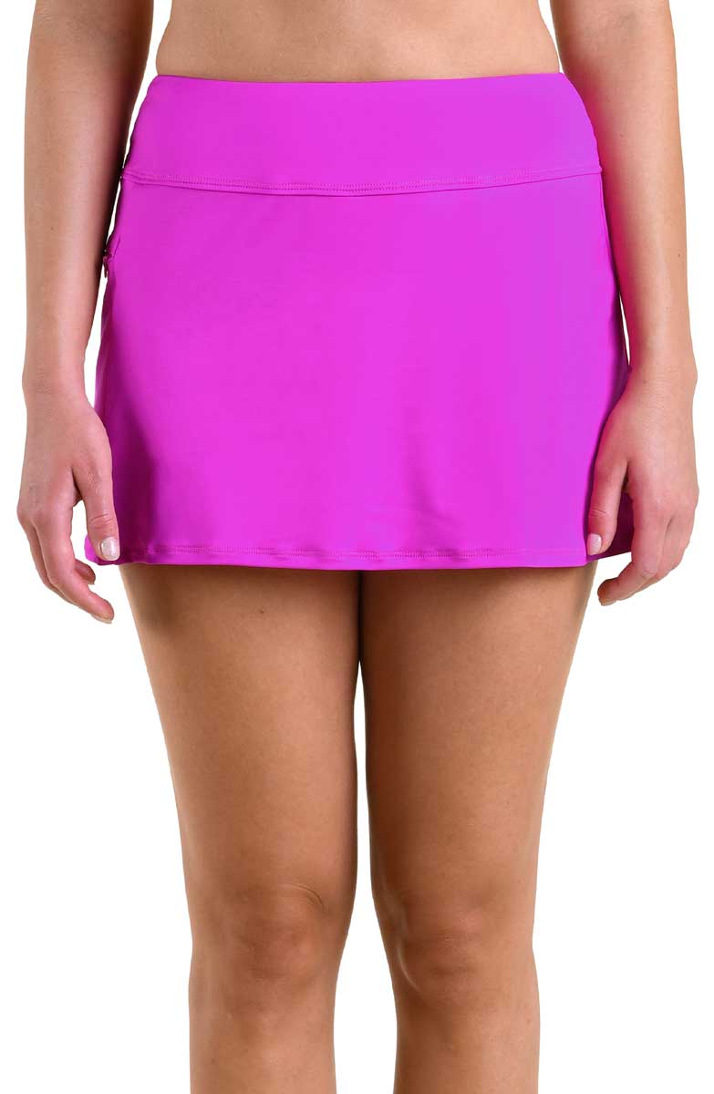 24th & Ocean Solid High Waist Swim Skort in Orchid
