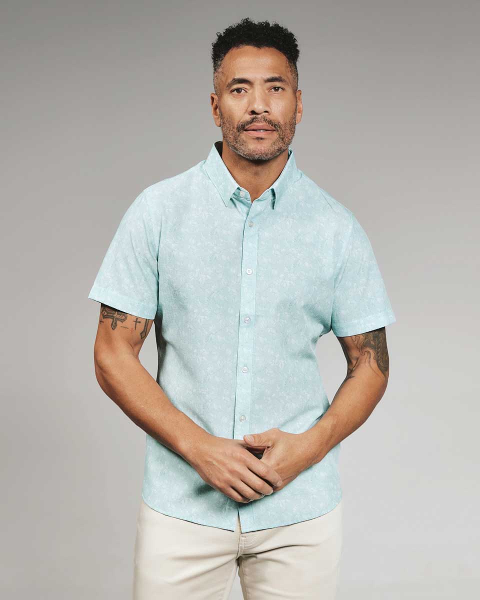 7 Diamonds: Hollis Short Short Sleeve Shirt - SEAFOAM