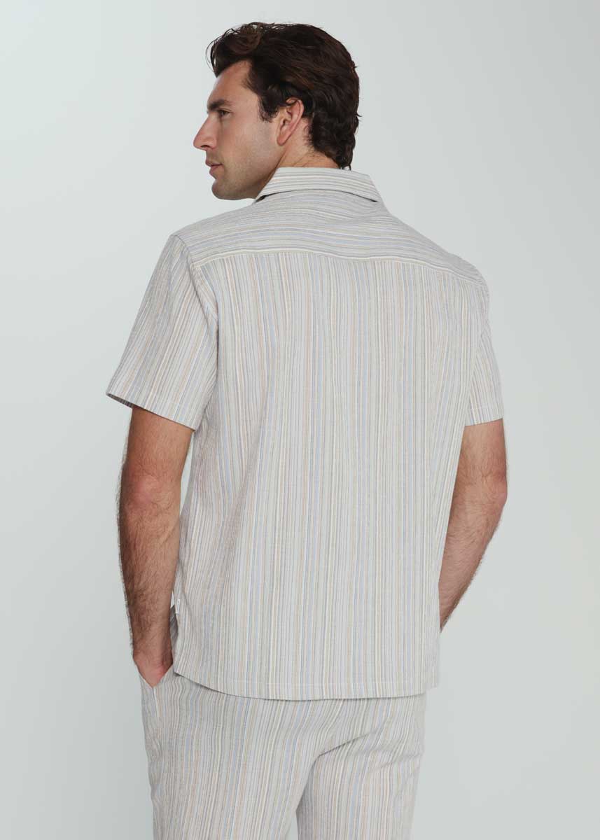 7 Diamonds: Verve Striped Camp Shirt - BLUE