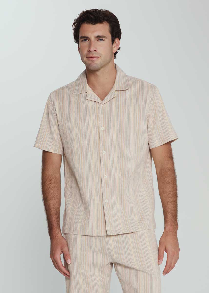 7 Diamonds: Verve Striped Camp Shirt - TAN