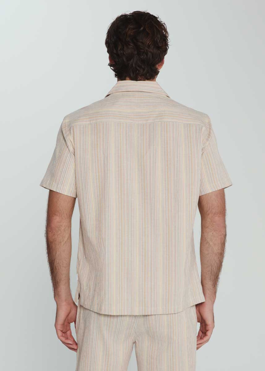 7 Diamonds: Verve Striped Camp Shirt - TAN